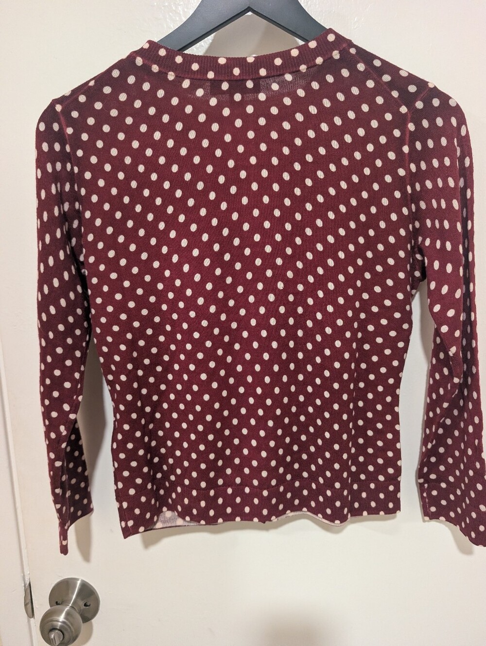 JCrew NWOT Burgundy Carolyn Cardigan In Polka-Dot Merino Wool - Picture 10 of 15